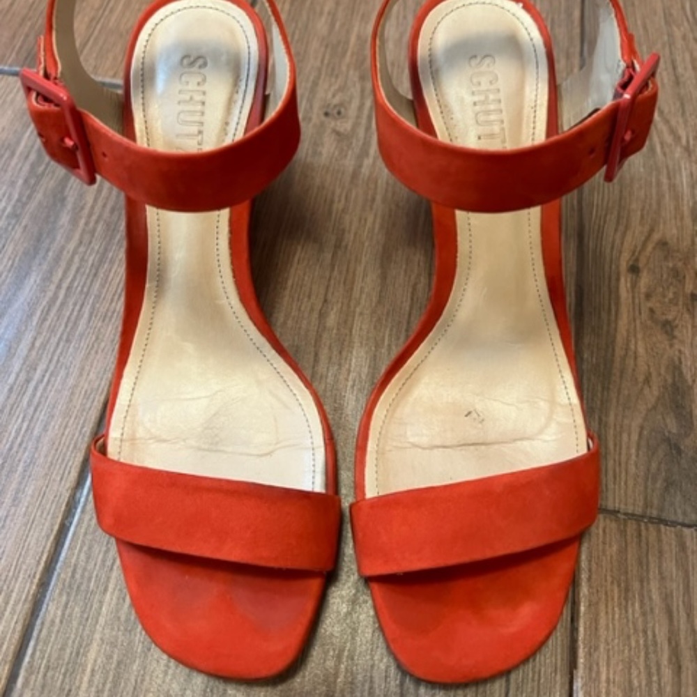 Fire Red Nubuck Schutz block heal Sandel, size 8.5